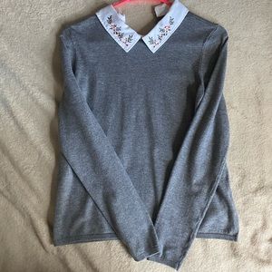 Grey Embroidered Collar Sweater